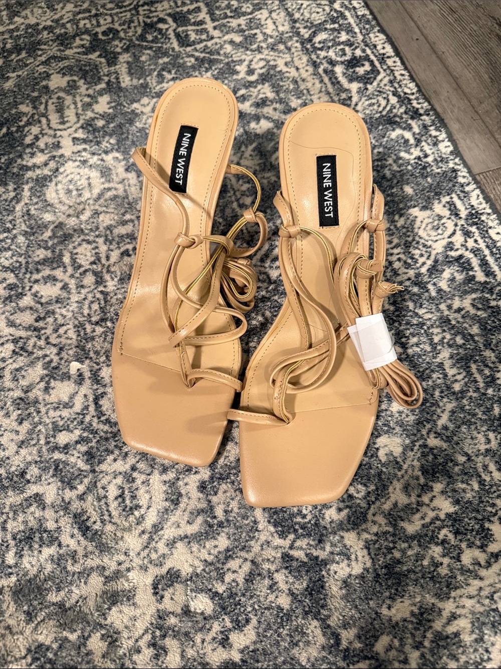 Nine West Beige Strappy Square-Toe Heeled Sandals